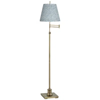 360 Lighting Westbury Brass Swing Arm Floor Lamp With Blue And White Shade In Gold