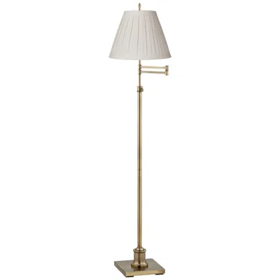 360 Lighting Westbury Cream Linen Shade Brass Swing Arm Floor Lamp