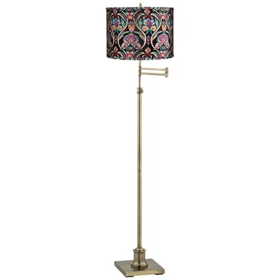 360 Lighting Westbury Embroidered Shade Brass Swing Arm Floor Lamp