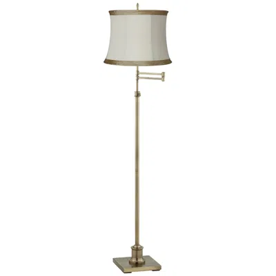 360 Lighting Westbury Ivory Linen And Brass Adjustable Swing Arm Floor Lamp In Neutral