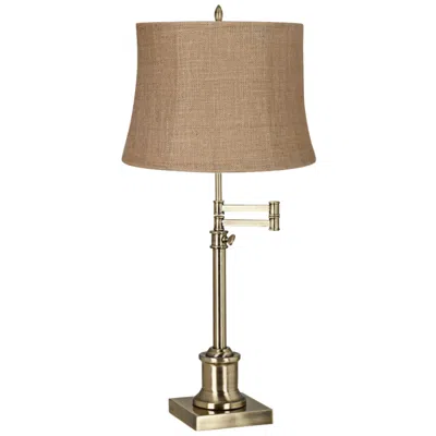 360 Lighting Westbury Natural Burlap And Brass Swing Arm Lamp