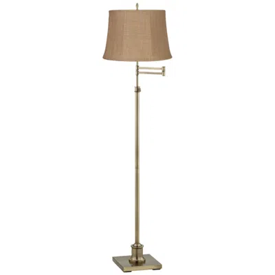 360 Lighting Westbury Natural Burlap Shade Brass Swing Arm Floor Lamp