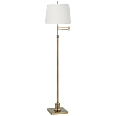 360 Lighting Westbury Off-white Drum Brass Adjustable Swing Arm Floor Lamp