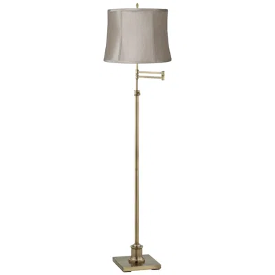 360 Lighting Westbury Taupe Gray Shade Brass Swing Arm Floor Lamp In Brown