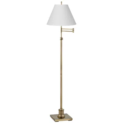360 Lighting Westbury White Linen And Brass Adjustable Swing Arm Floor Lamp