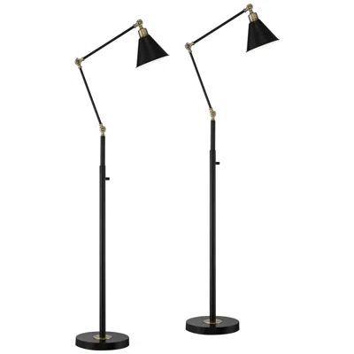 360 Lighting Wray Black And Antique Brass Adjustable Floor Lamps Set Of 2