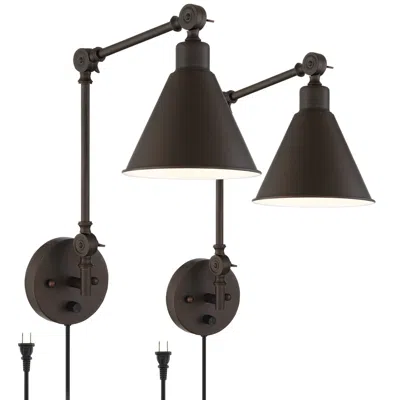 360 Lighting Wray Bronze Metal Adjustable Plug-in Wall Lamps Set Of 2
