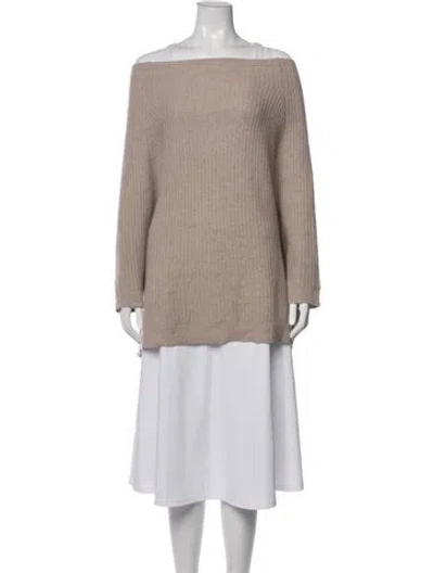 Pre-owned 360 Sweater Cashmere Off-the-shoulder Sweater In Neutrals