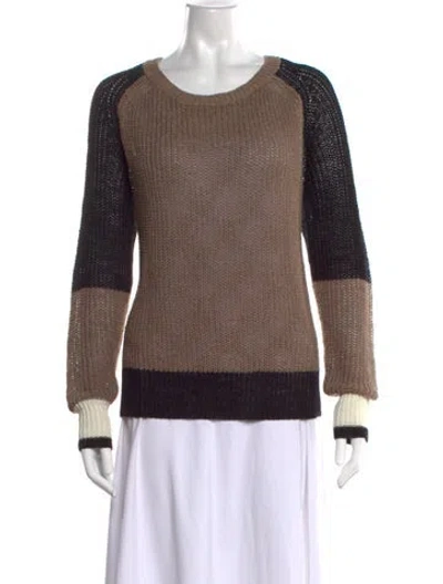 Pre-owned 360 Sweater Colorblock Pattern Crew Neck Sweater In Brown