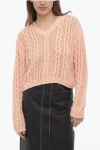 360 SWEATER CROPPED CABLE KNIT CELESTINA SWEATER WITH V-NECK