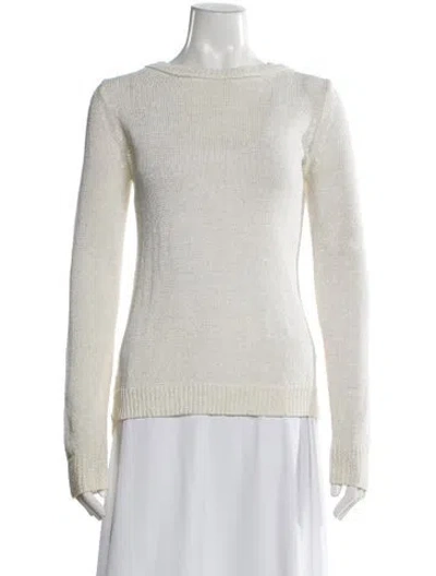 Pre-owned 360 Sweater Linen Bateau Neckline Sweater In White