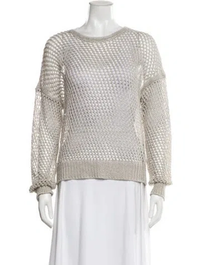 Pre-owned 360 Sweater Linen Bateau Neckline Sweater In White