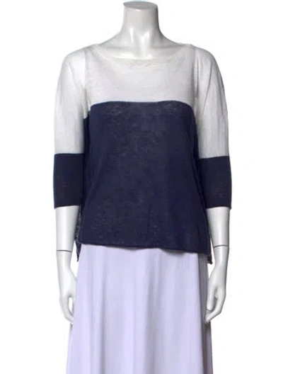Pre-owned 360 Sweater Linen Colorblock Pattern Sweater In White