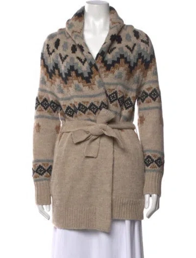 Pre-owned 360 Sweater Patterned Open Front Sweater In Brown