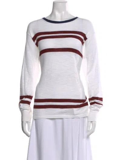 Pre-owned 360 Sweater Striped Crew Neck Sweater In White