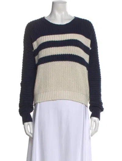 Pre-owned 360 Sweater Striped Scoop Neck Sweater In Blue