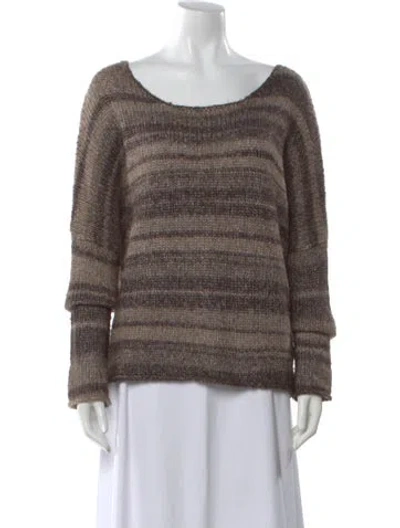 Pre-owned 360 Sweater Striped Scoop Neck Sweater In Brown