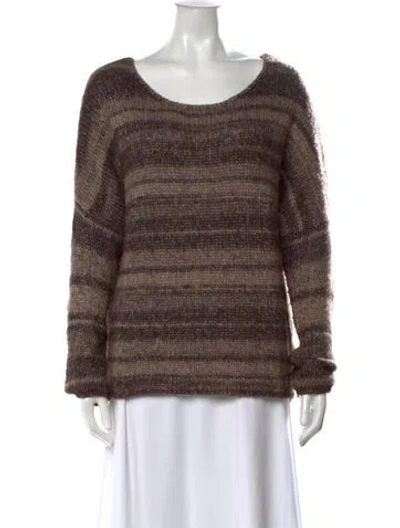 Pre-owned 360 Sweater Striped Scoop Neck Sweater In Brown