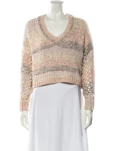 Pre-owned 360 Sweater Striped V-neck Sweater In Neutral