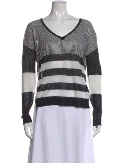 Pre-owned 360 Sweater Striped V-neck Sweater In White