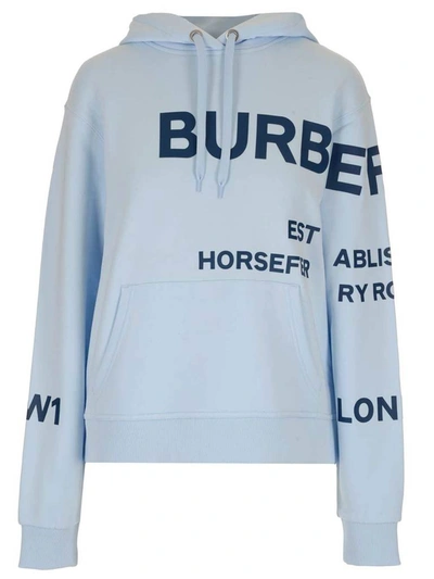 Burberry Poulter Horseferry Print Cotton Hoodie In Pale Blue