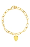 Adornia 14k Gold Plated Paperclip Chain Heart Charm Bracelet In Gold