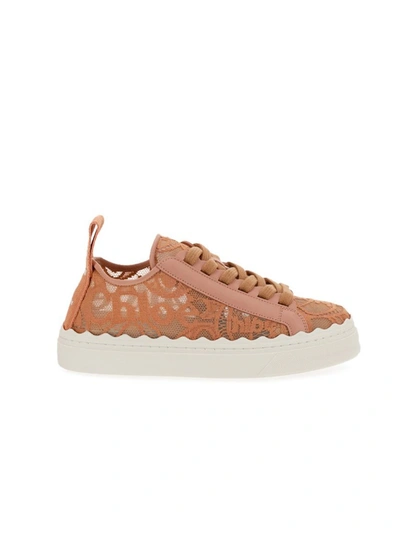 Chloé Lauren Lace-embroidered Leather Low-top Trainers In Pink