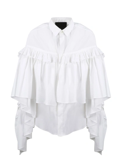 Red Valentino White Cotton Poplin Shirt With Rouche - The Black Tag