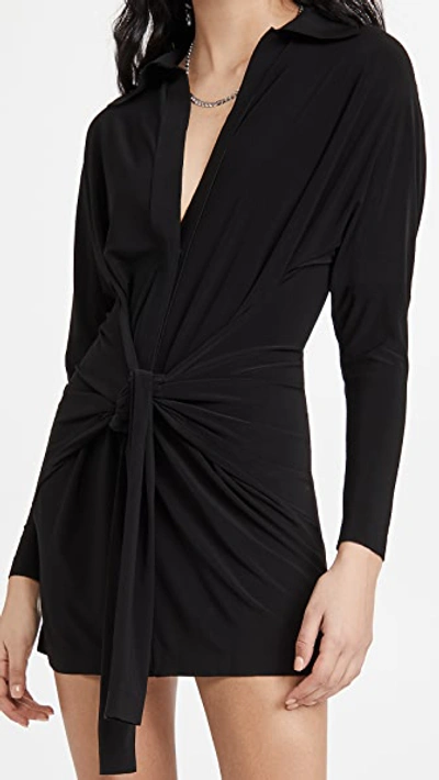 Norma Kamali Front-tie Sleeve Mini Shirtdress In Black