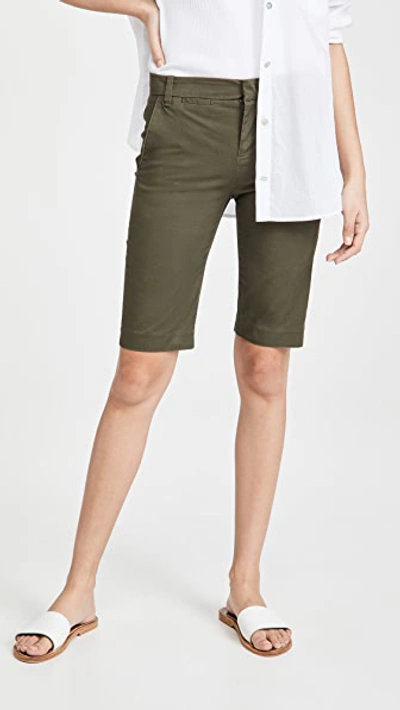 Vince Mid-rise Cotton Bermuda Shorts In Green