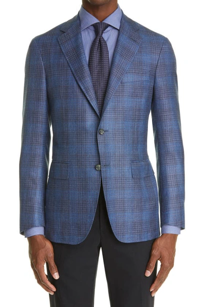 Canali Kei Plaid Wool, Silk & Linen Sport Coat In Blue