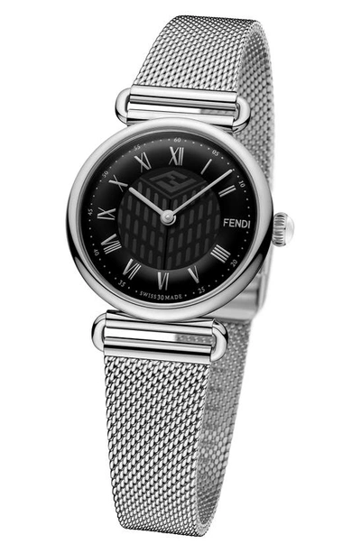 Fendi Palazzo Stainless Steel Mesh Bracelet Watch In Black
