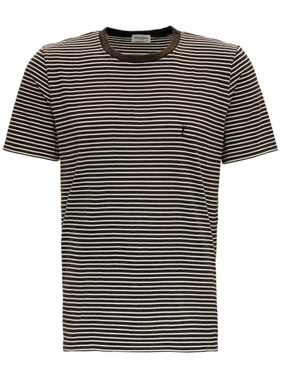 Saint Laurent Logo Tie Dye Striped Cotton T-shirt In Brown