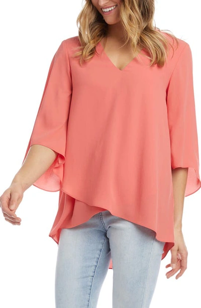 Karen Kane Asymmetric High/low Top In Salmon