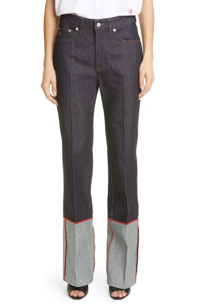 Victoria Beckham Slit Turned-up Cuffs Straight-leg Jeans In Raw Indigo