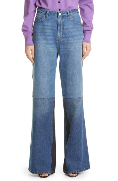 Victoria Beckham Patchwork High-rise Flared Wide-leg Jeans In Medium Wash Denim