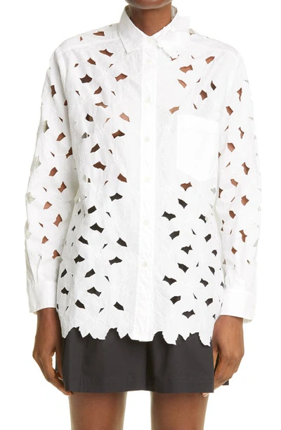Red Valentino Floral-embroidered Cut-out Cotton-blend Shirt In White