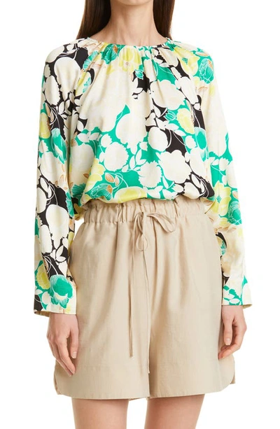 Rodebjer Solomiya Floral Puff Long Sleeve Top In Jade