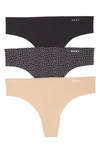 Dkny Litewear Cut Anywhere 3-pack Thongs In Blck/glow/rosewtr Tic Toss