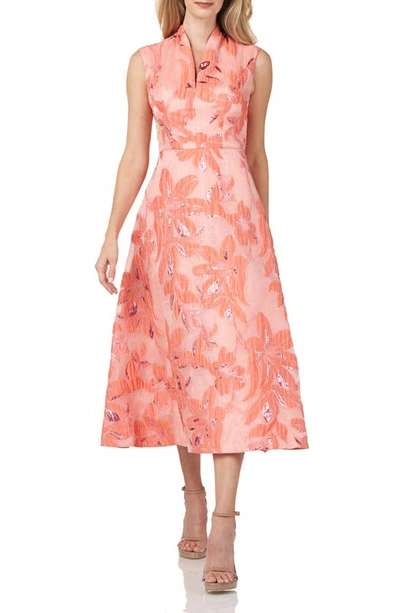 Kay Unger Organza Jacquard Midi Cocktail Dress In Persimmon