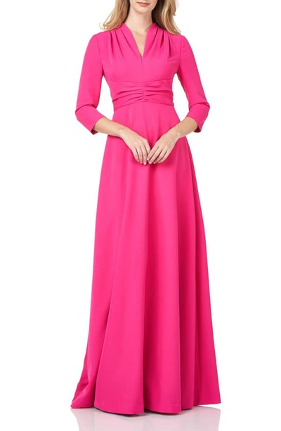 Kay Unger Pleated Swan Neck Stretch Crepe Gown In French Rose