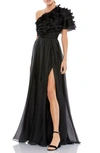 Mac Duggal Ruffle One-shoulder Gown In Black