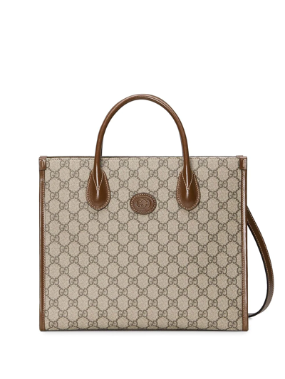 Gucci Small Gg-logo Coated-canvas Tote Bag In Brown