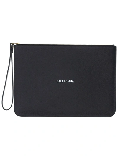 Balenciaga Zip Leather Pouch Clutch Bag In Black