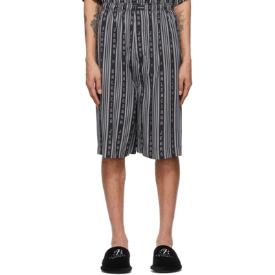 Balenciaga Wide-leg Logo-print Striped Twill Shorts In Grey
