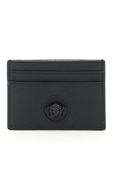 Versace Medusa Leather Card Holder In Nero Nero Oro