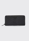 Saint Laurent Ysl Monogram Large Zip Wallet In Grained Leather In Black