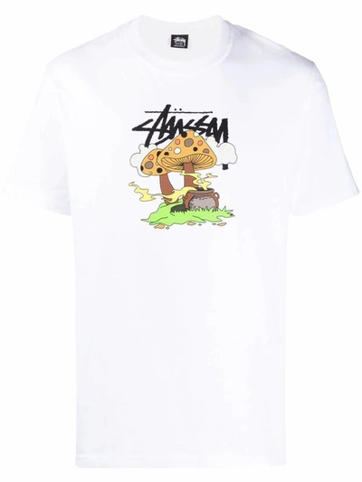 Stussy Logo-print Cotton-jersey T-shirt In White