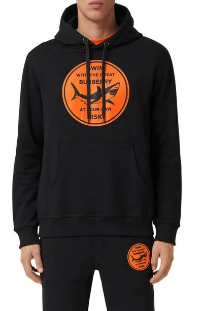 Burberry Black Cotton Shark Graphic Hoodie In Black,orange