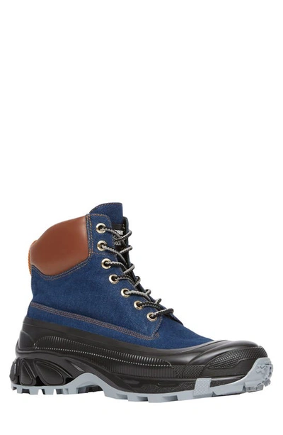 Burberry Contrast Sole Denim And Leather Boots In Dark Canvas Blue
